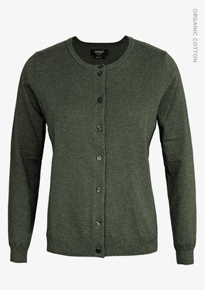 AW25 NEWS 0000 Brighton Cardigan Women Olive Melange Front